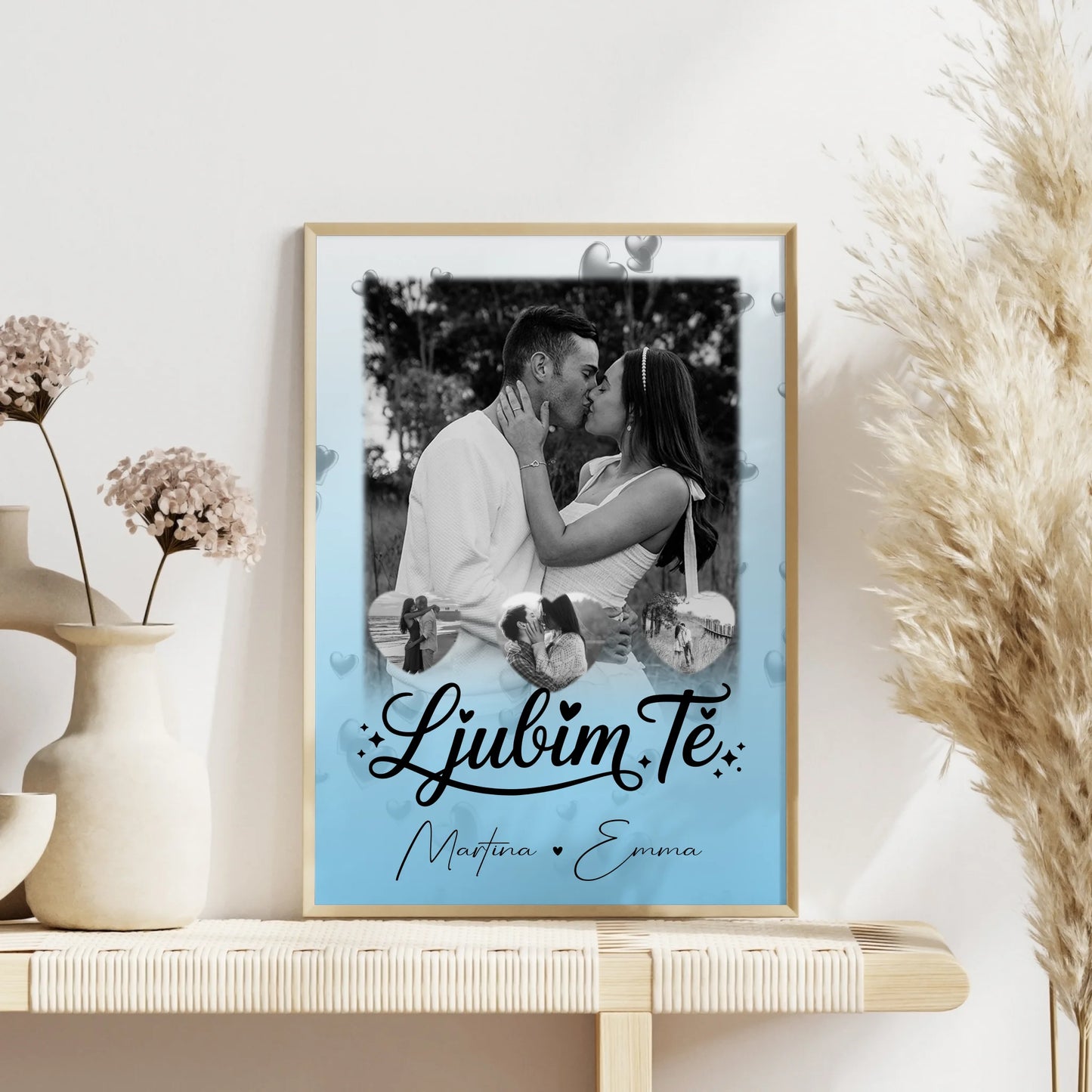 Liebesposter 1 Foto 3 kleine Herzfotos Ljubim te Liebe auf Slowenisch