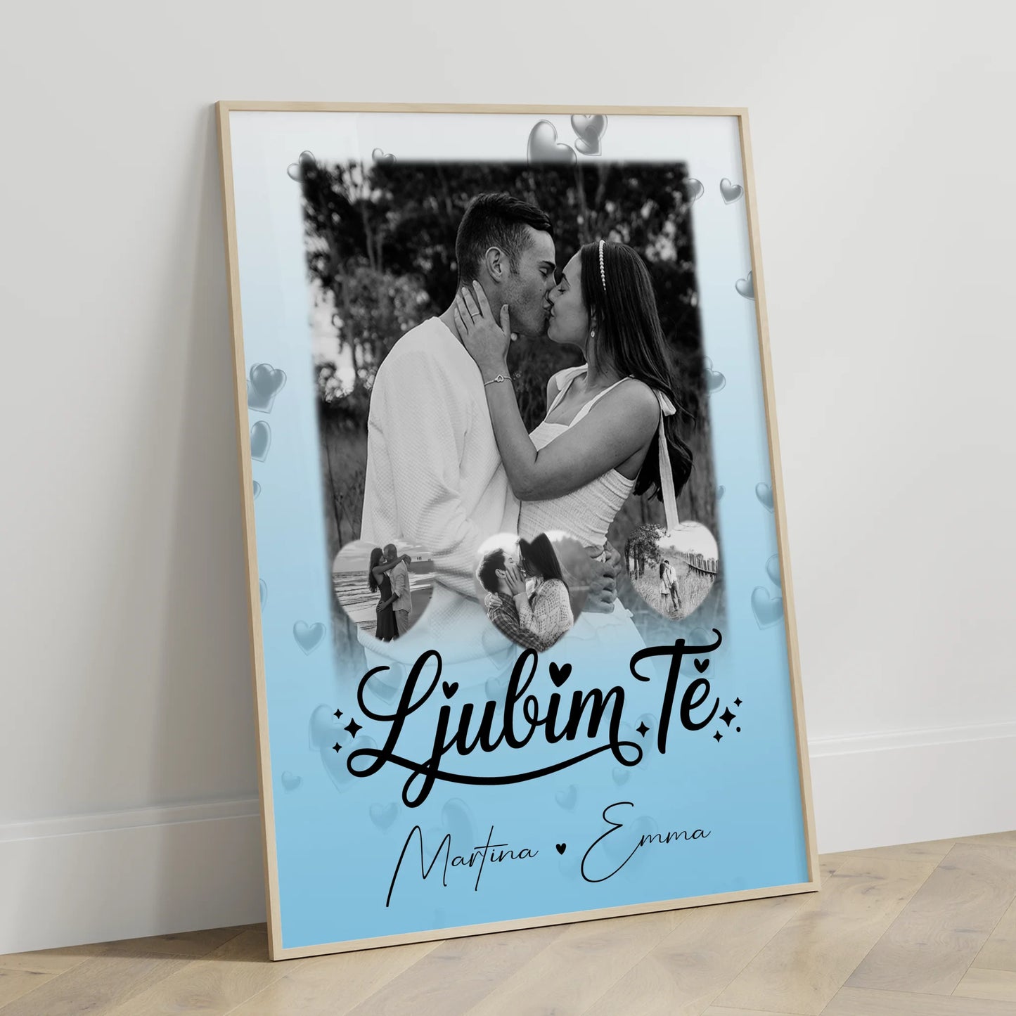 Liebesposter 1 Foto 3 kleine Herzfotos Ljubim te Liebe auf Slowenisch