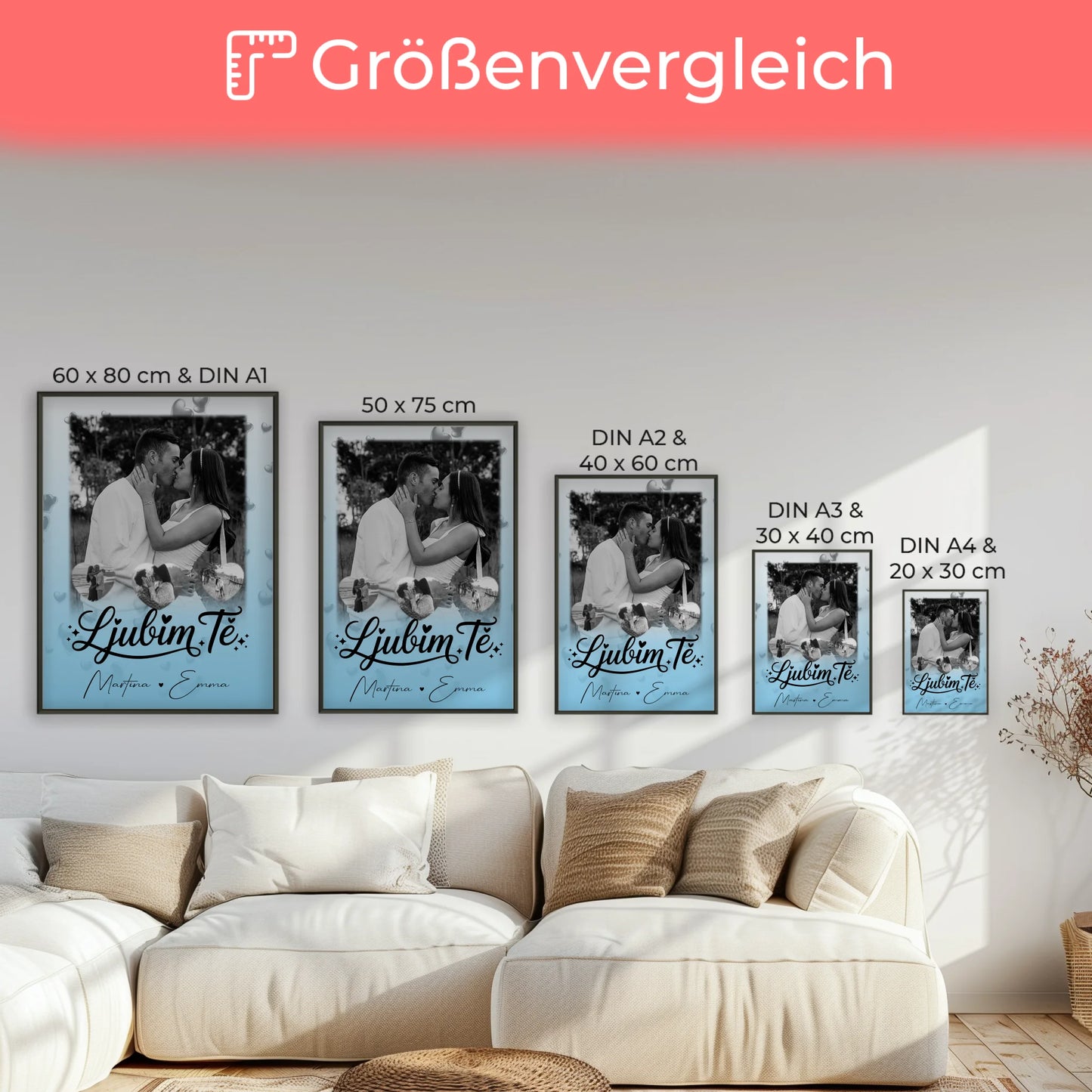 Liebesposter 1 Foto 3 kleine Herzfotos Ljubim te Liebe auf Slowenisch