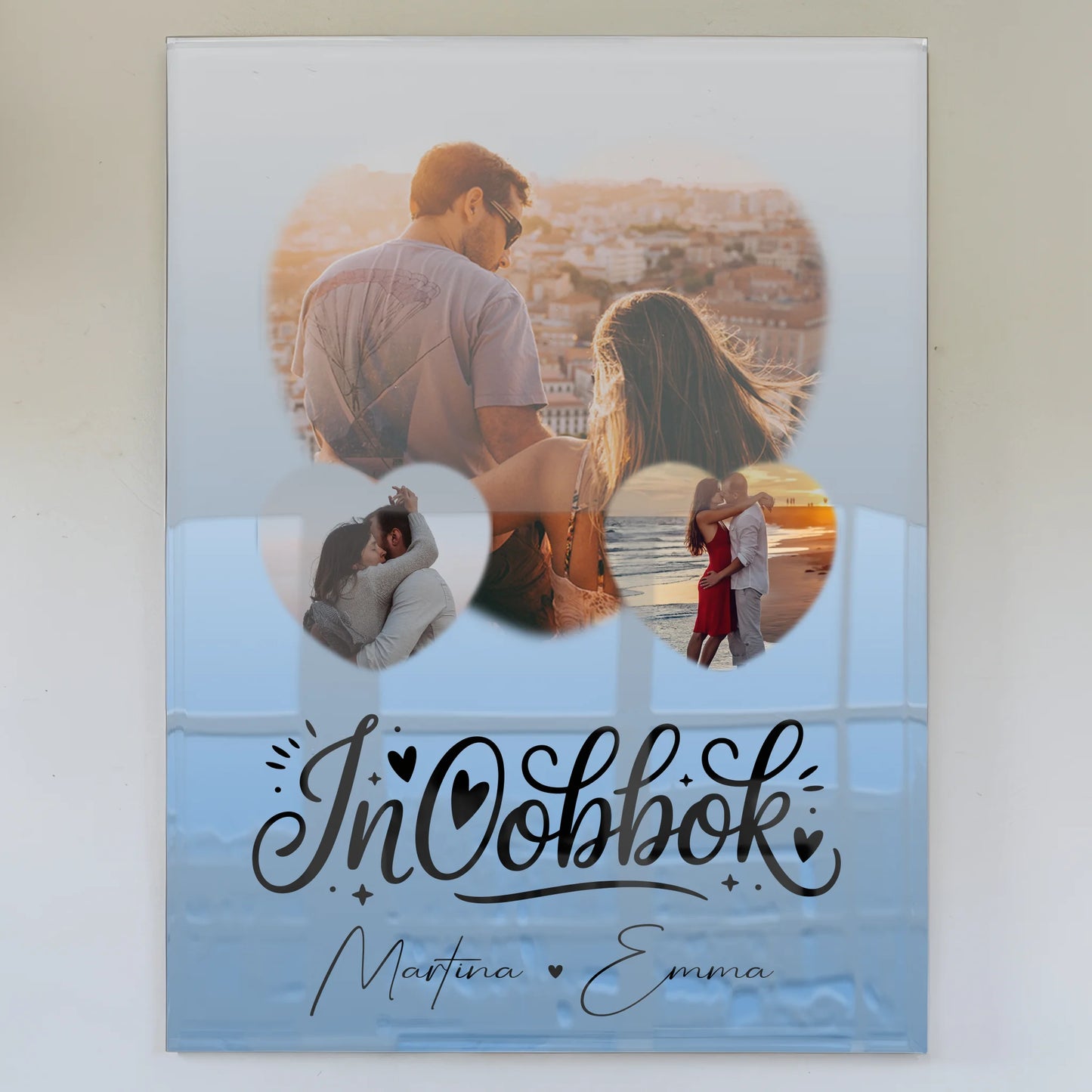 Acrylglas Mit Foto mit 3 Herz Fotos Inħobbok Liebe auf Maltesisch personalisiertes Geschenk