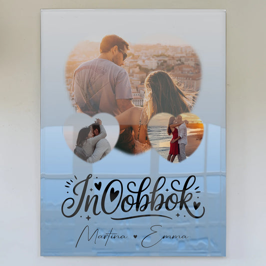 Acrylglas Mit Foto mit 3 Herz Fotos Inħobbok Liebe auf Maltesisch personalisiertes Geschenk