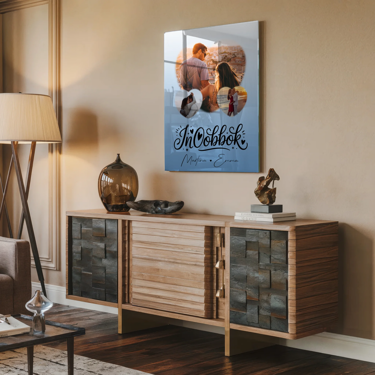 Acrylglas Mit Foto mit 3 Herz Fotos Inħobbok Liebe auf Maltesisch personalisiertes Geschenk