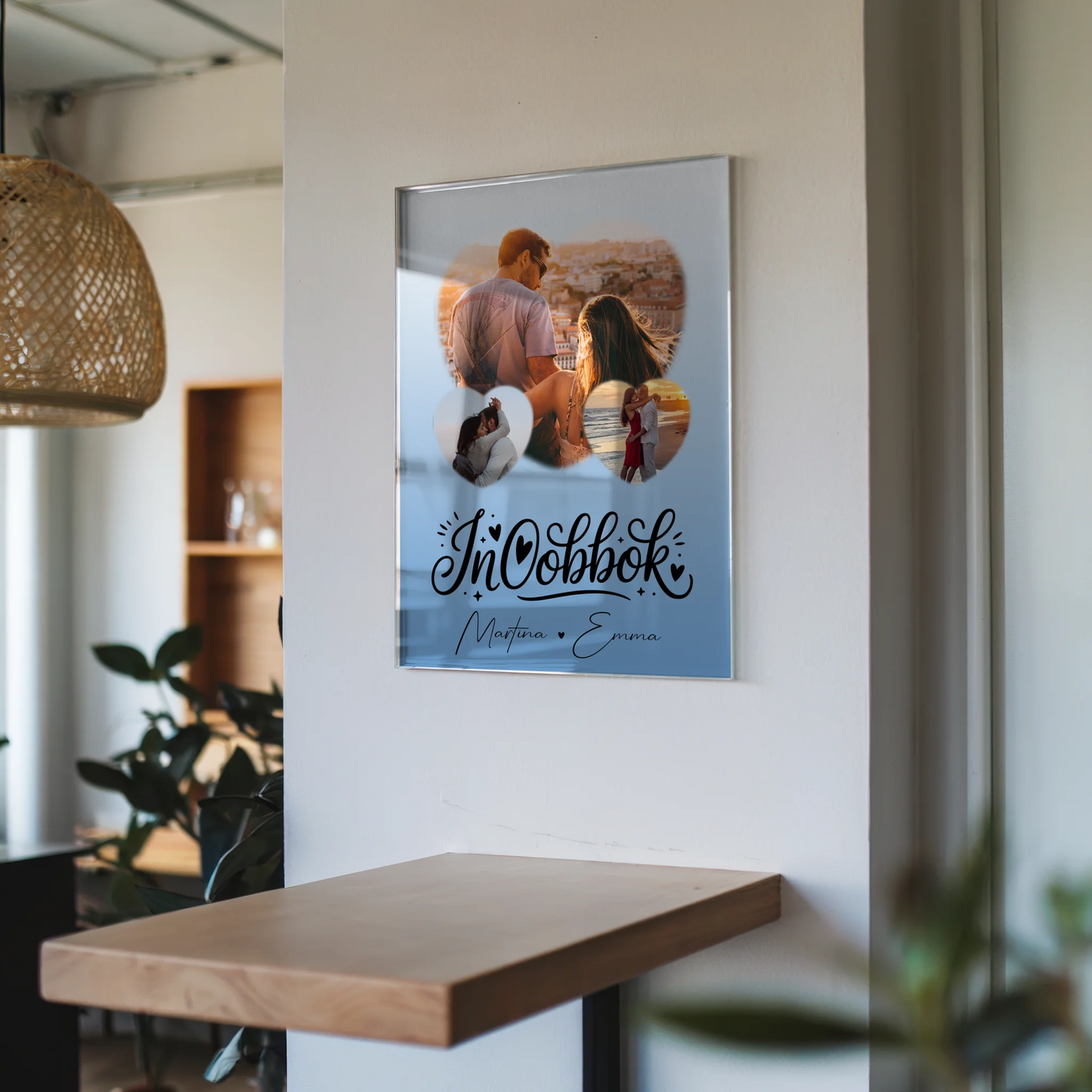 Acrylglas Mit Foto mit 3 Herz Fotos Inħobbok Liebe auf Maltesisch personalisiertes Geschenk