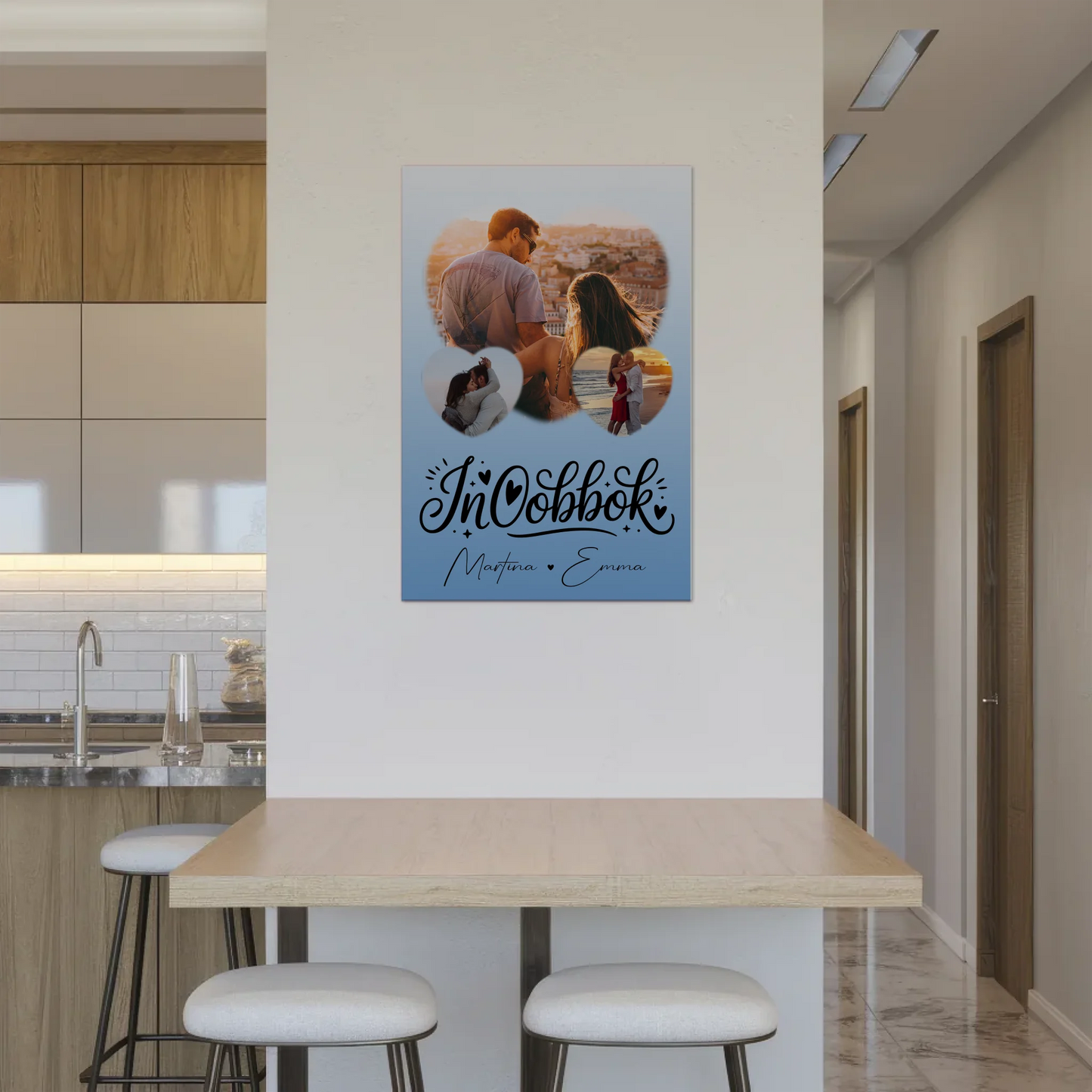 Fotoboard Poster Magnetisch mit 3 Herz Fotos Inħobbok Liebe auf Maltesisch Personalisiertes Geschenk 2