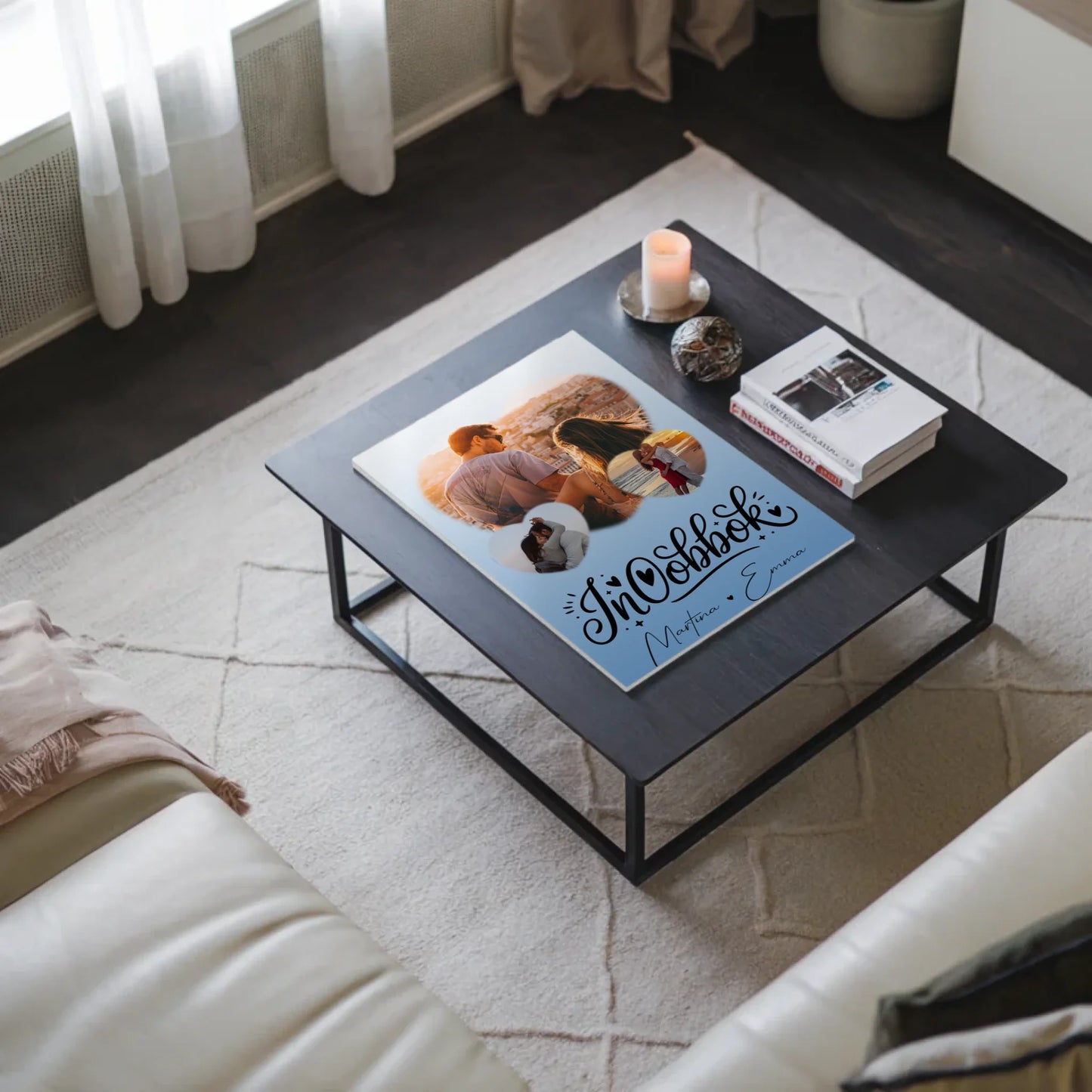 Fotoboard Poster Magnetisch mit 3 Herz Fotos Inħobbok Liebe auf Maltesisch Personalisiertes Geschenk 3