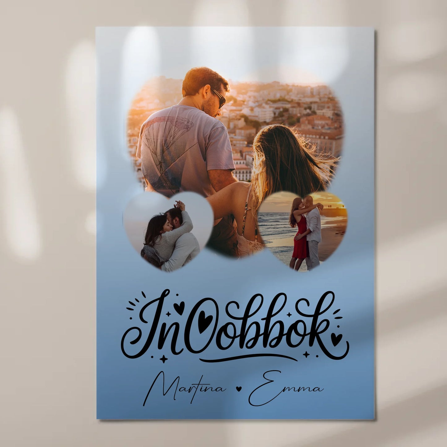 Fotoboard Poster Magnetisch mit 3 Herz Fotos Inħobbok Liebe auf Maltesisch Personalisiertes Geschenk 7