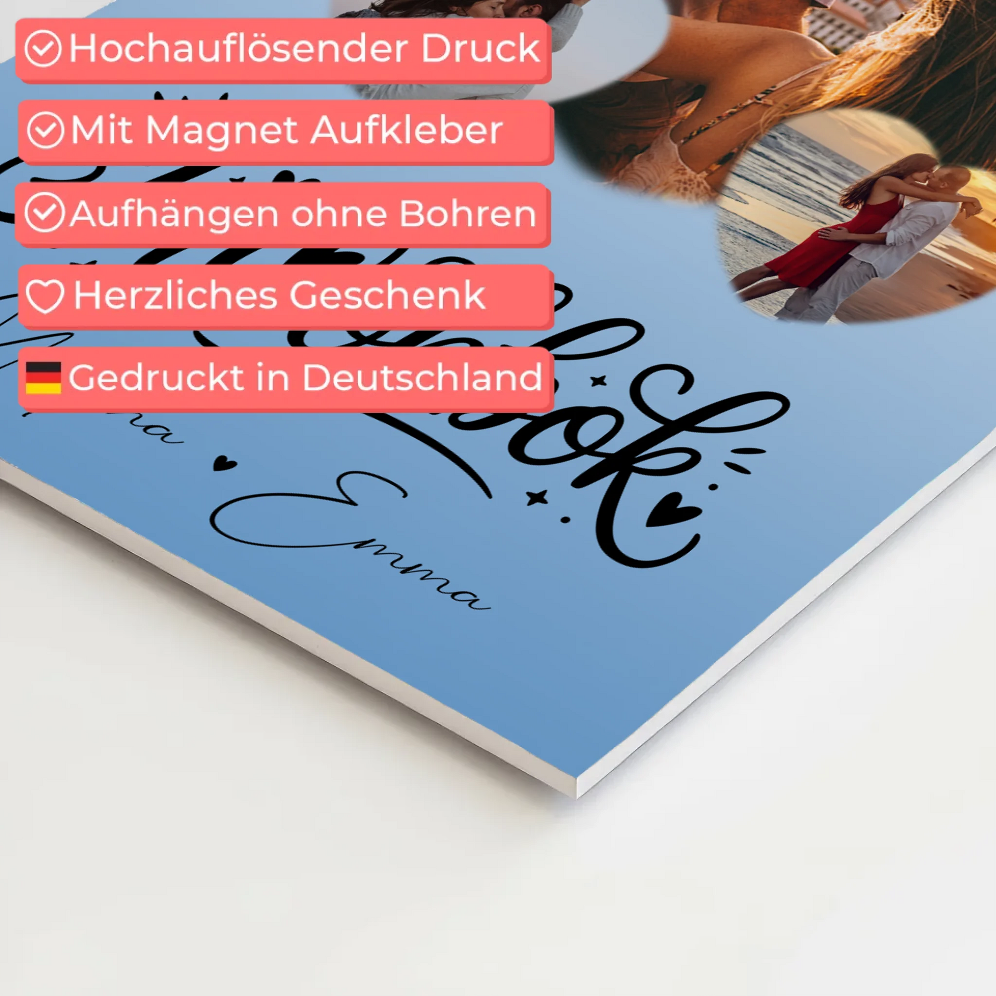 Fotoboard Poster Magnetisch mit 3 Herz Fotos Inħobbok Liebe auf Maltesisch Personalisiertes Geschenk 10