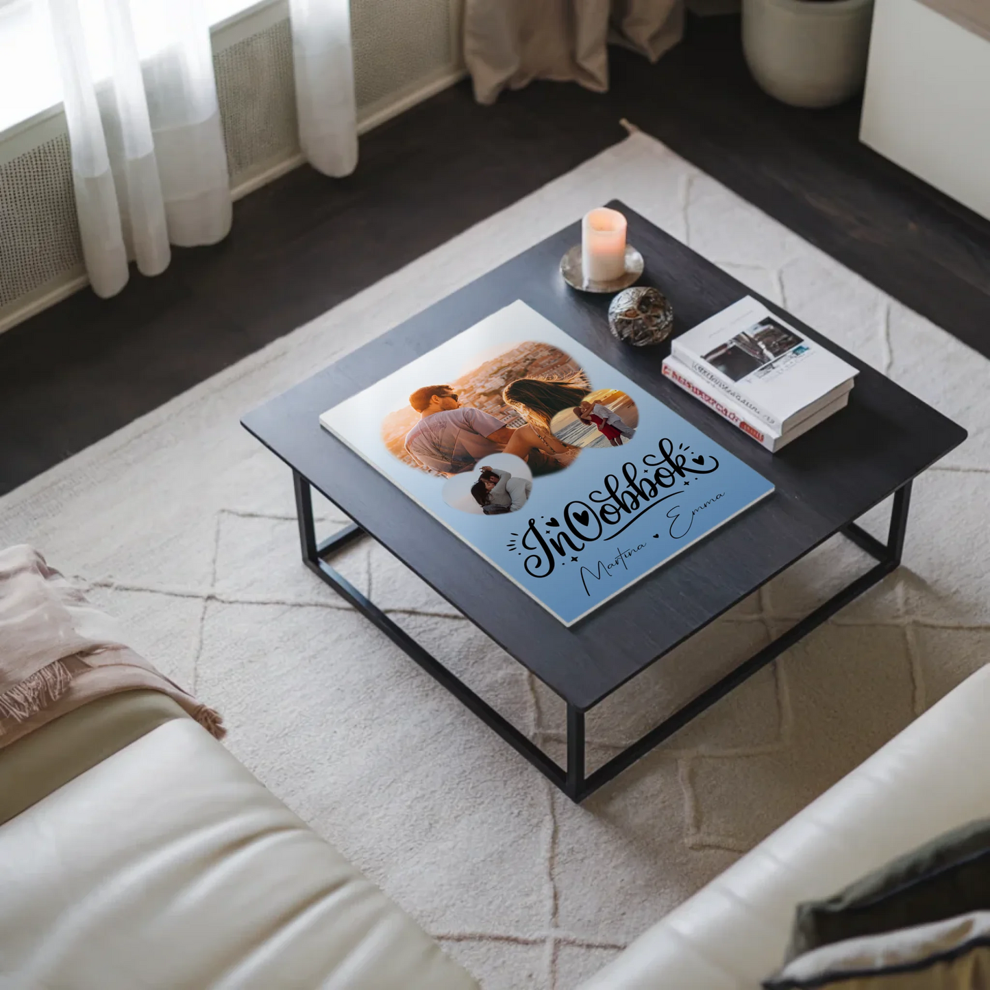 Fotoboard Poster Magnetisch mit 3 Herz Fotos Inħobbok Liebe auf Maltesisch Personalisiertes Geschenk