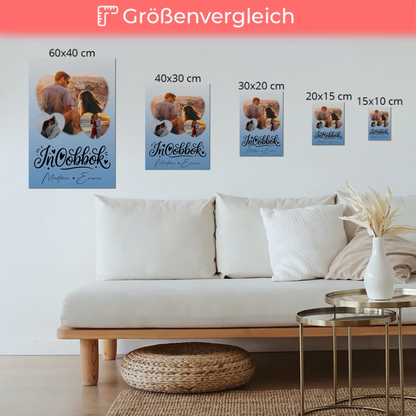 Fotoboard Poster Magnetisch mit 3 Herz Fotos Inħobbok Liebe auf Maltesisch Personalisiertes Geschenk