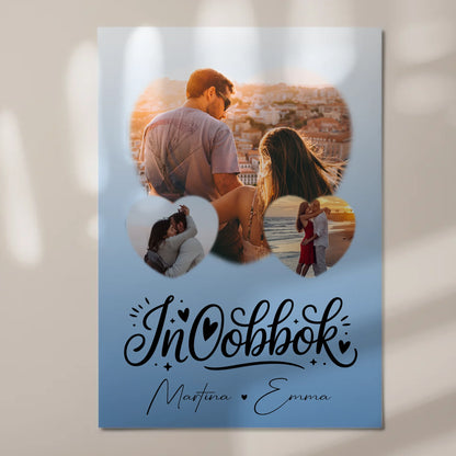 Fotoboard Poster Magnetisch mit 3 Herz Fotos Inħobbok Liebe auf Maltesisch Personalisiertes Geschenk