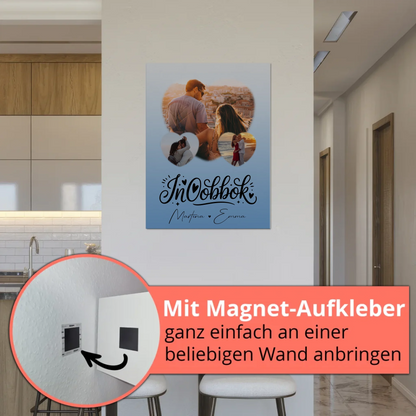 Fotoboard Poster Magnetisch mit 3 Herz Fotos Inħobbok Liebe auf Maltesisch Personalisiertes Geschenk