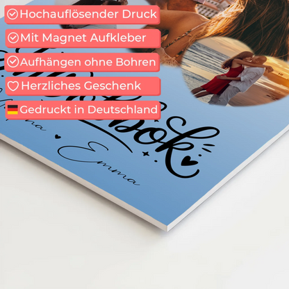 Fotoboard Poster Magnetisch mit 3 Herz Fotos Inħobbok Liebe auf Maltesisch Personalisiertes Geschenk