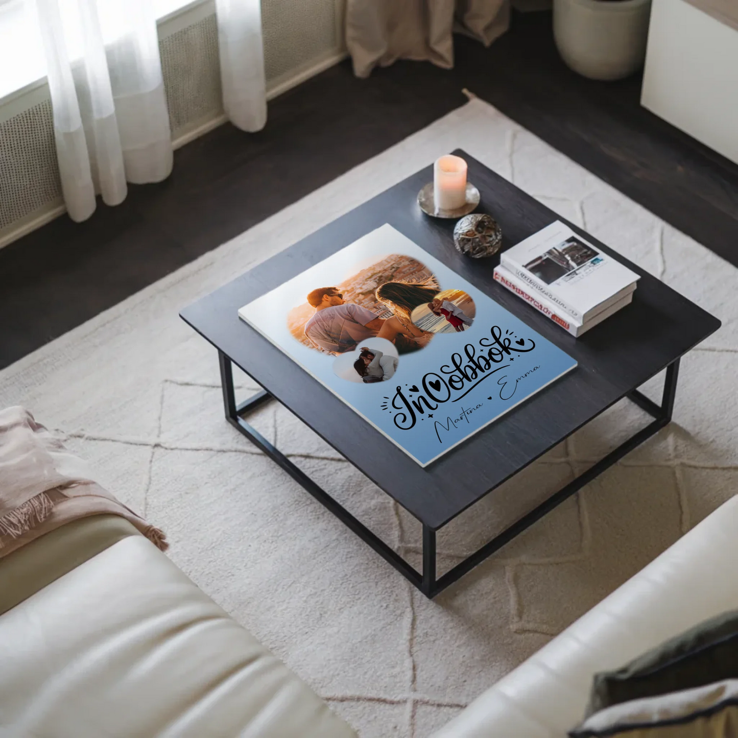 Fotoboard Poster Magnetisch mit 3 Herz Fotos Inħobbok Liebe auf Maltesisch Personalisiertes Geschenk
