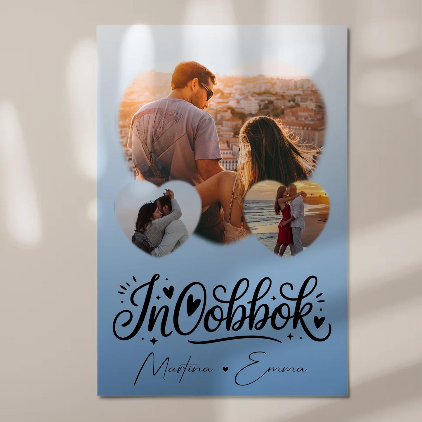 Fotoboard Poster Magnetisch mit 3 Herz Fotos Inħobbok Liebe auf Maltesisch Personalisiertes Geschenk