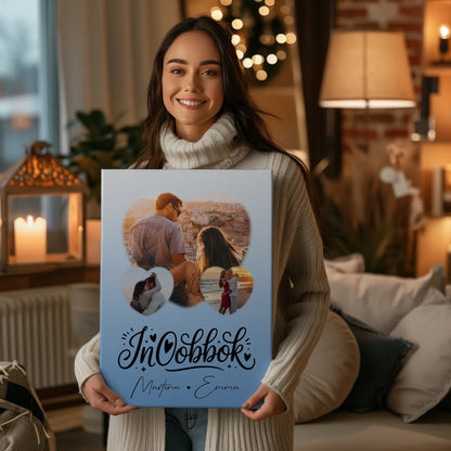 Personalisierte Leinwand Paare 3 Herz Fotos Inħobbok Liebe auf Maltesisch Geschenk