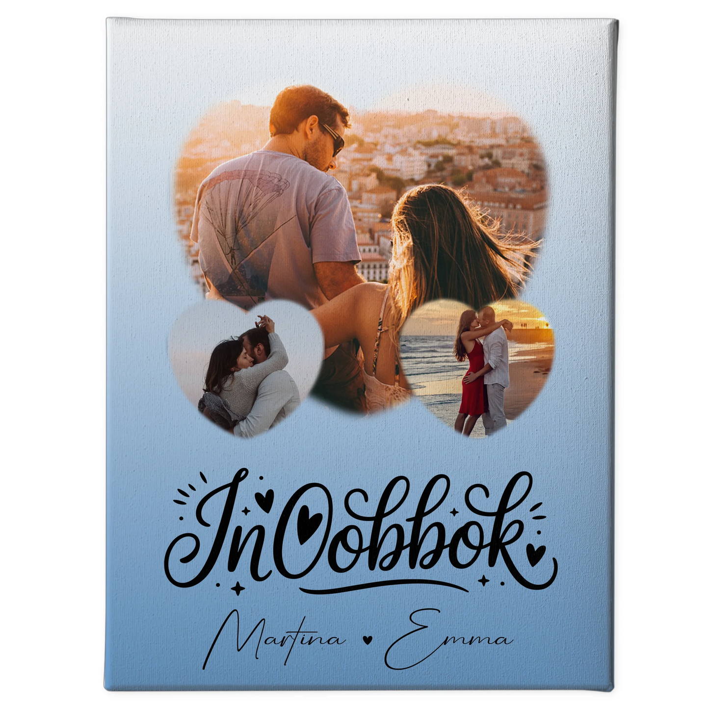Personalisierte Leinwand Paare 3 Herz Fotos Inħobbok Liebe auf Maltesisch Geschenk