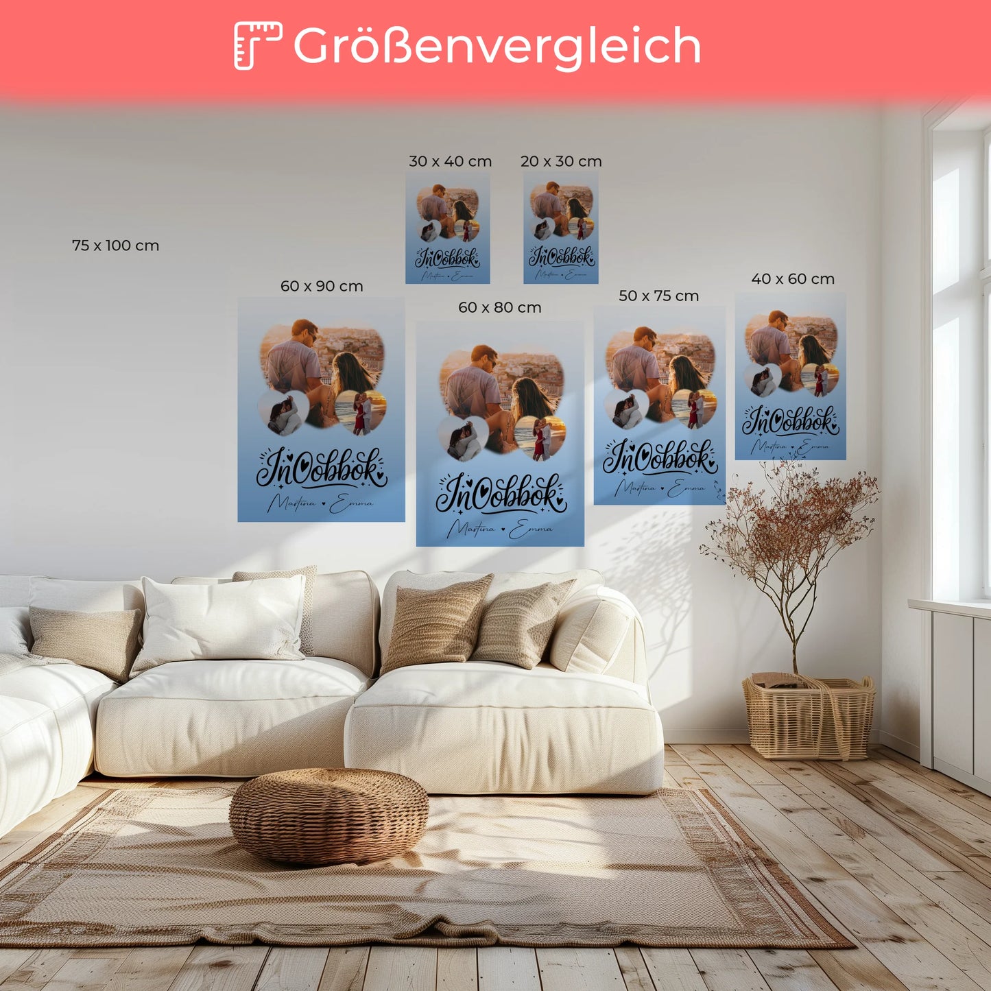 Personalisierte Leinwand Paare 3 Herz Fotos Inħobbok Liebe auf Maltesisch Geschenk
