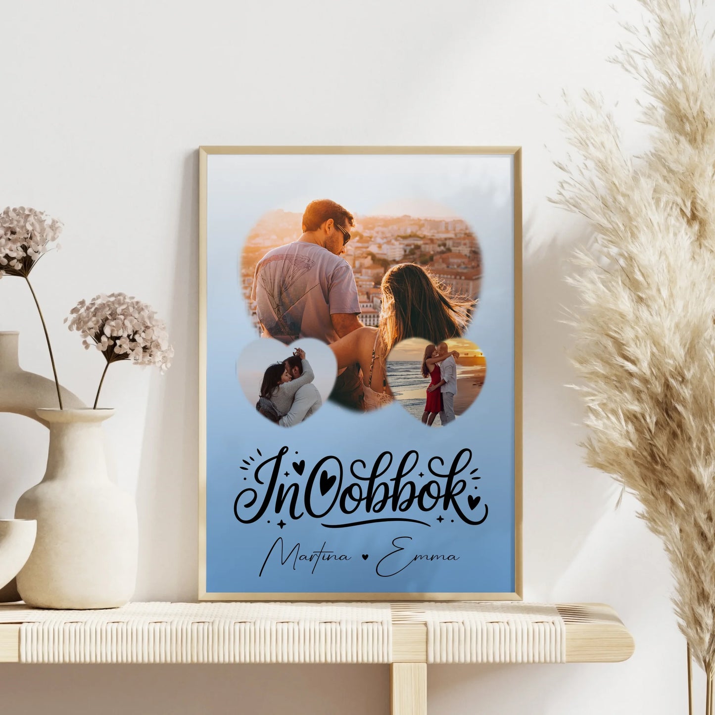 Personalisiertes Liebesposter mit 3 Herz Fotos Inhobbok Liebe auf Maltesisch