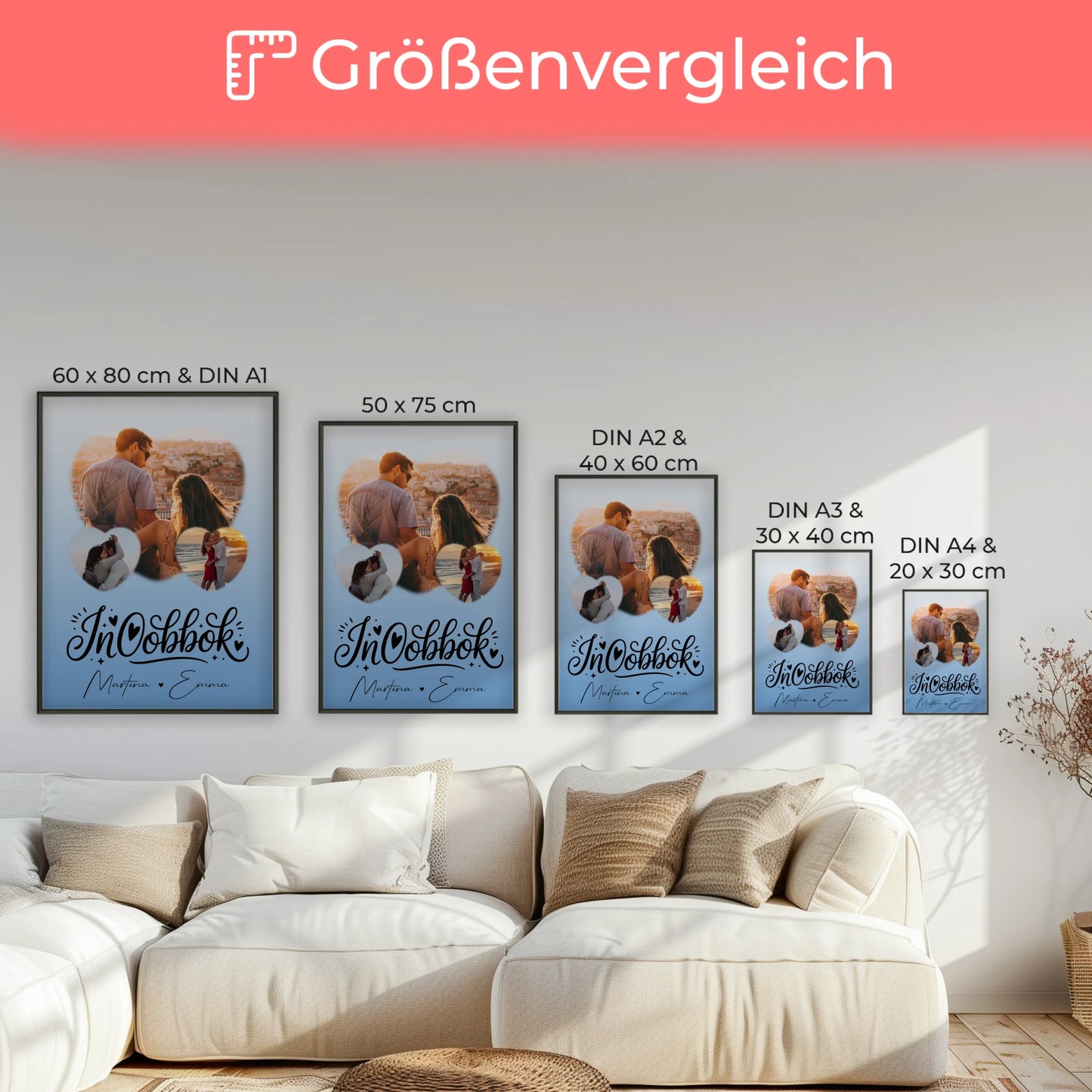 Personalisiertes Liebesposter mit 3 Herz Fotos Inhobbok Liebe auf Maltesisch