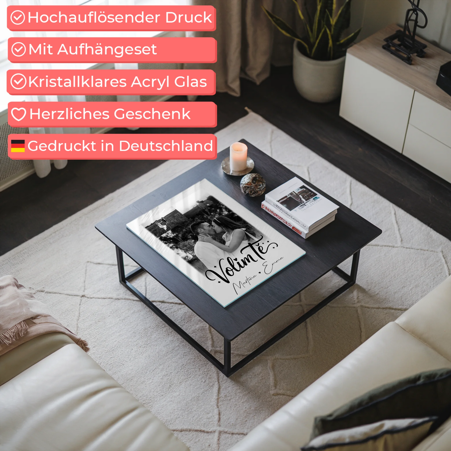 Personalisierte Foto Acrylglas Wanddekoration mit 3 Fotos Volim te Liebe auf Kroatisch