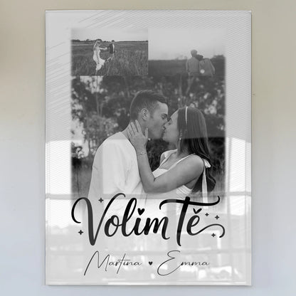 Personalisierte Foto Acrylglas Wanddekoration mit 3 Fotos Volim te Liebe auf Kroatisch