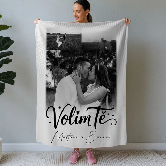 Kuscheldecke Mit Namen Und Motiv 3 Fotos Volim te Liebe auf Kroatisch personalisiertes Geschenk 1