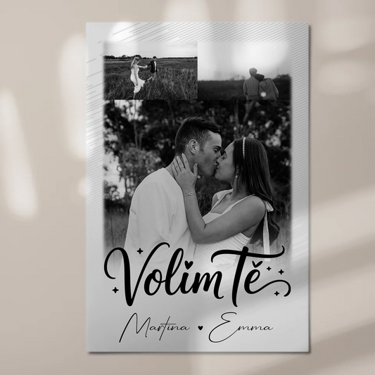 Magnetposter Fotoboard mit 3 Fotos Volim te Liebe auf Kroatisch personalisiertes Geschenk 1