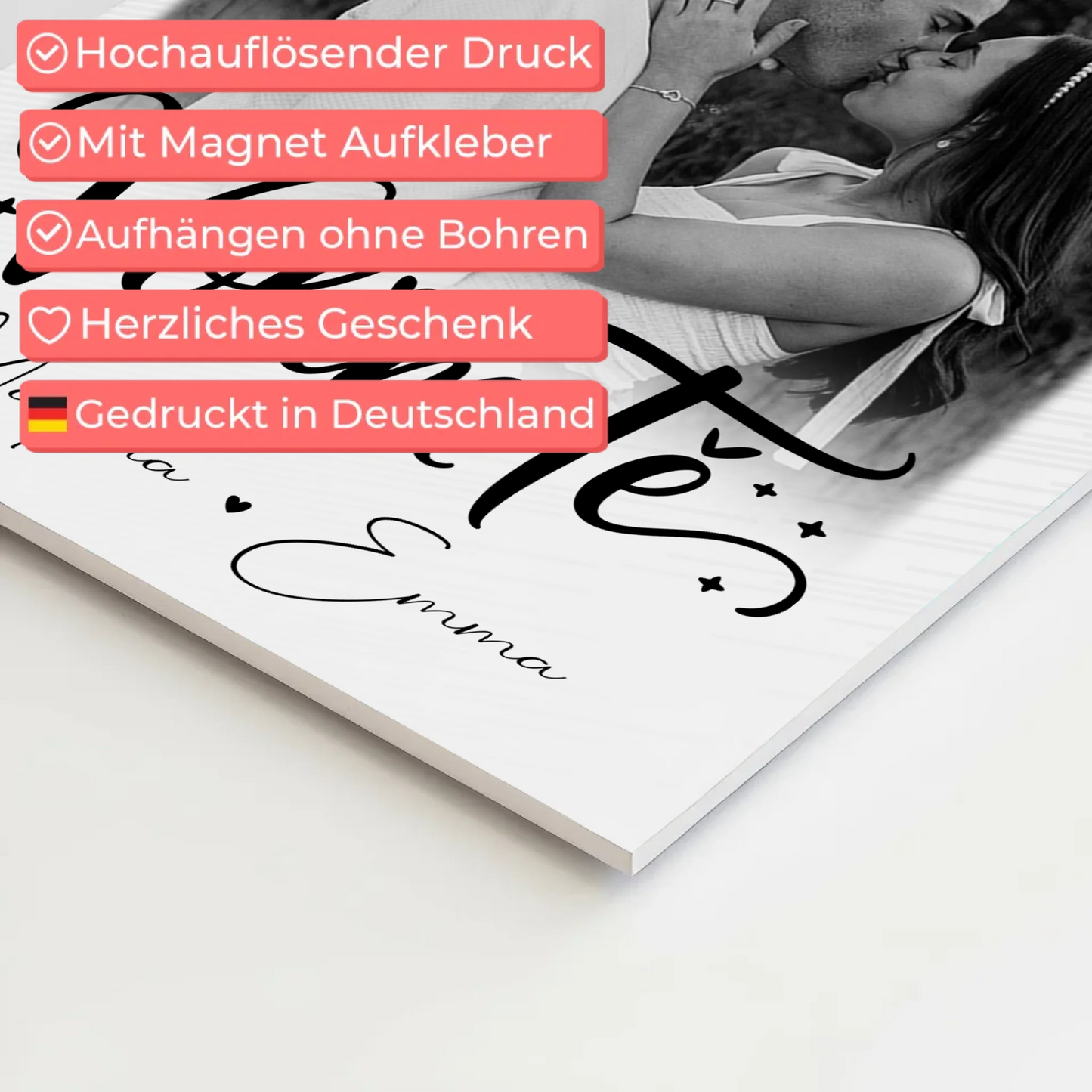 Magnetposter Fotoboard mit 3 Fotos Volim te Liebe auf Kroatisch personalisiertes Geschenk