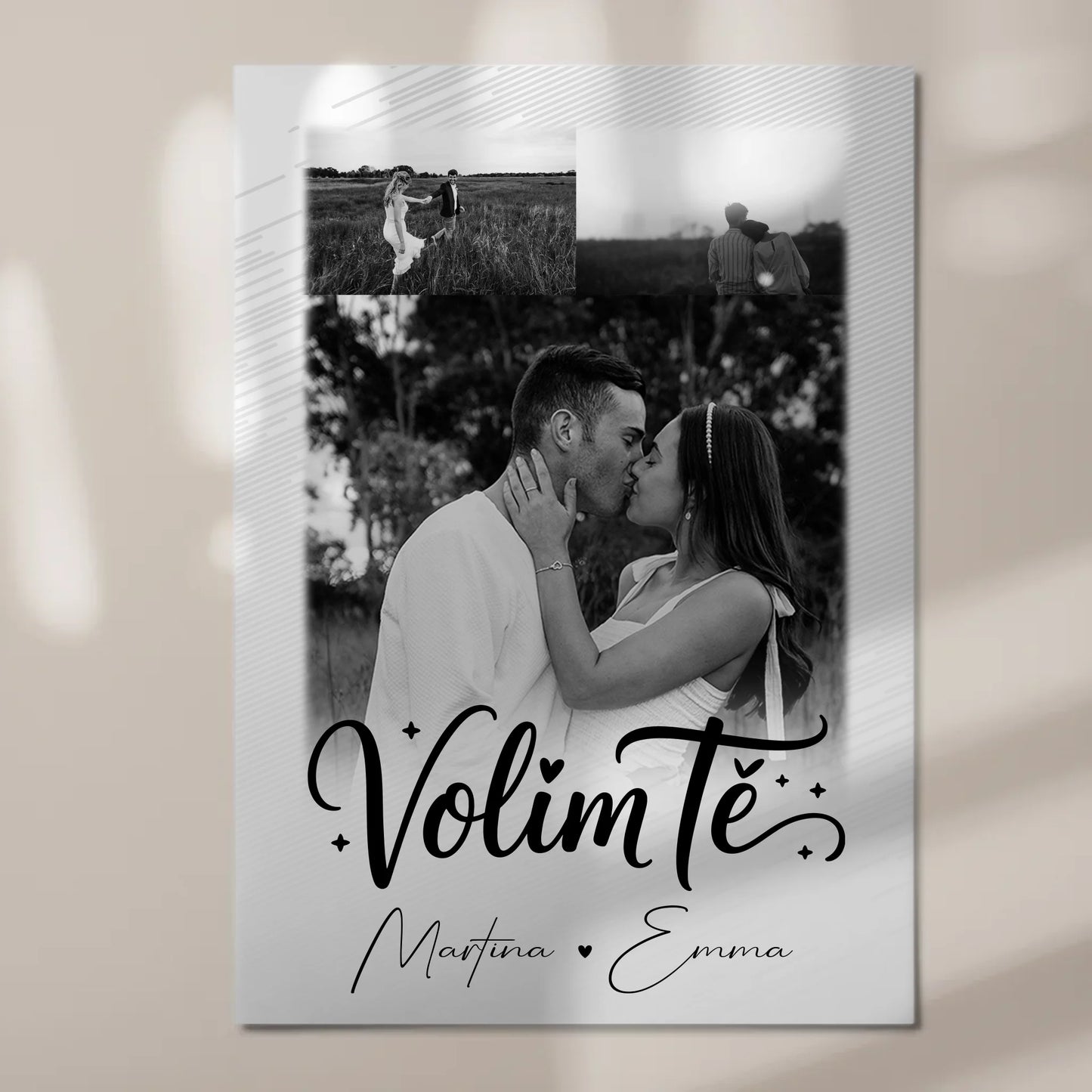 Magnetposter Fotoboard mit 3 Fotos Volim te Liebe auf Kroatisch personalisiertes Geschenk