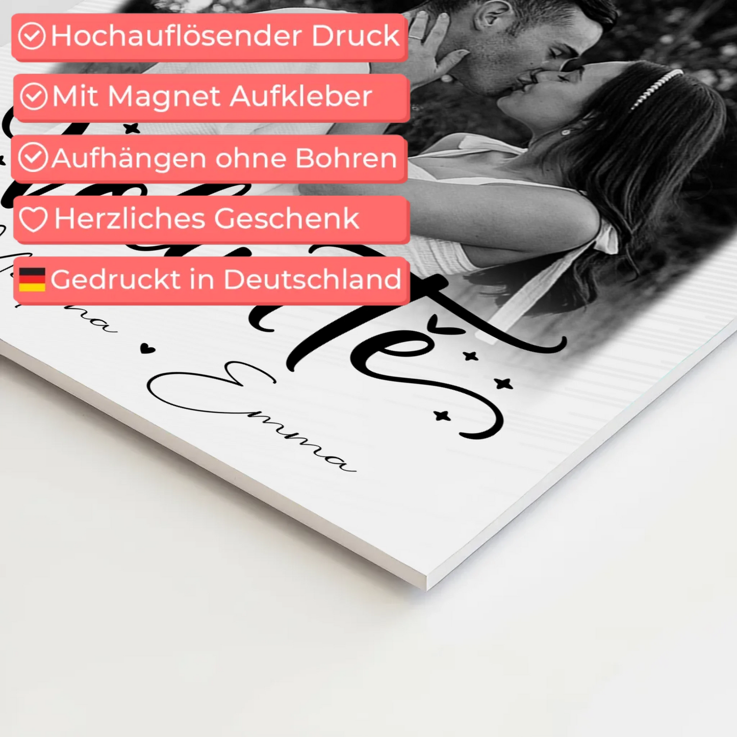 Magnetposter Fotoboard mit 3 Fotos Volim te Liebe auf Kroatisch personalisiertes Geschenk