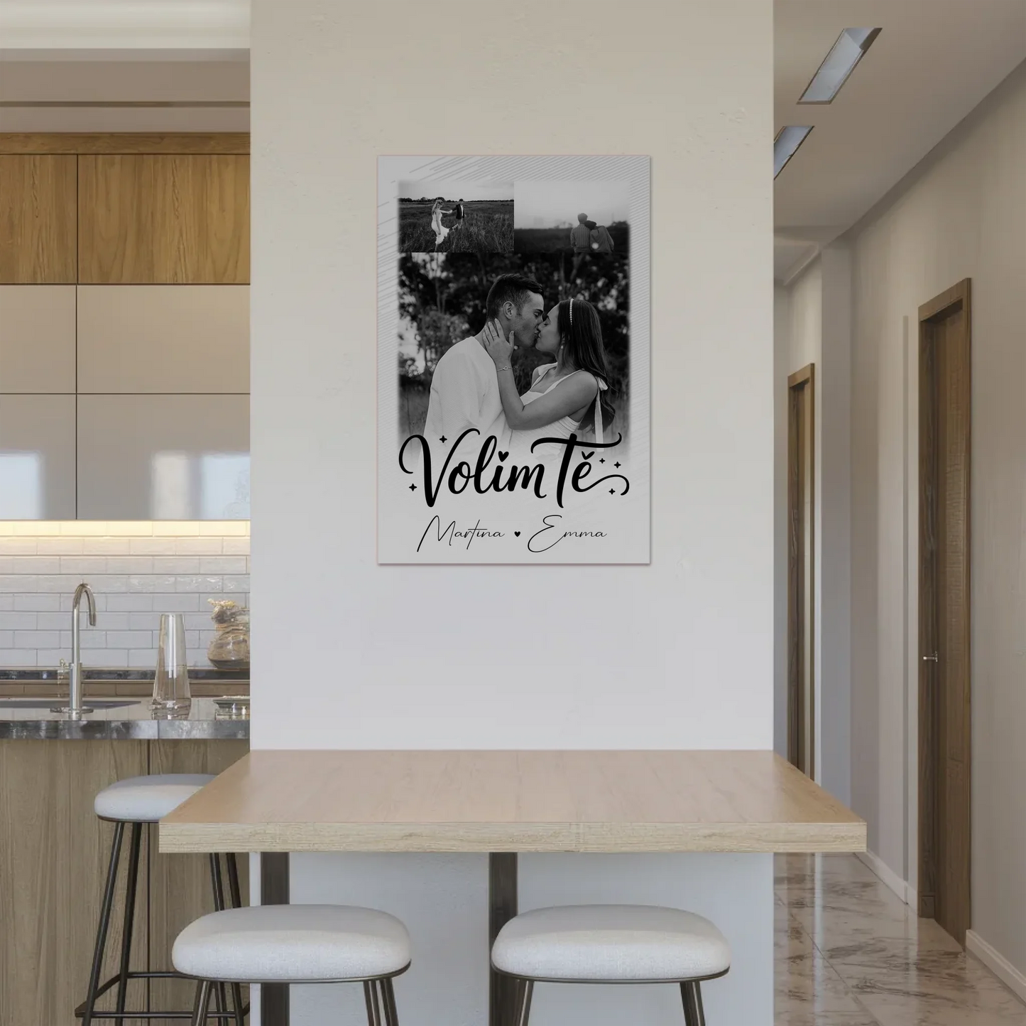Magnetposter Fotoboard mit 3 Fotos Volim te Liebe auf Kroatisch personalisiertes Geschenk