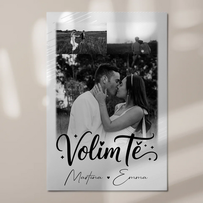 Magnetposter Fotoboard mit 3 Fotos Volim te Liebe auf Kroatisch personalisiertes Geschenk