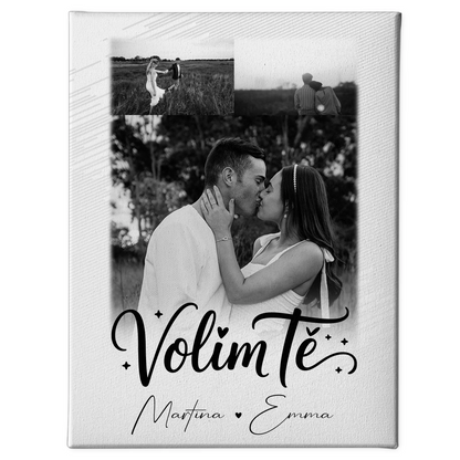 Personalisierte Leinwandbild Paar mit 3 Fotos Volim te Liebe auf Kroatisch für einzigartige Geschenke