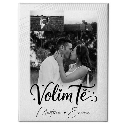 Personalisierte Leinwandbild Paar mit 3 Fotos Volim te Liebe auf Kroatisch für einzigartige Geschenke