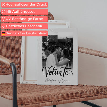 Personalisierte Leinwandbild Paar mit 3 Fotos Volim te Liebe auf Kroatisch für einzigartige Geschenke