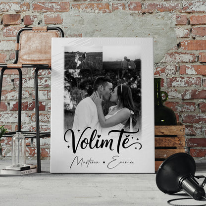 Personalisierte Leinwandbild Paar mit 3 Fotos Volim te Liebe auf Kroatisch für einzigartige Geschenke