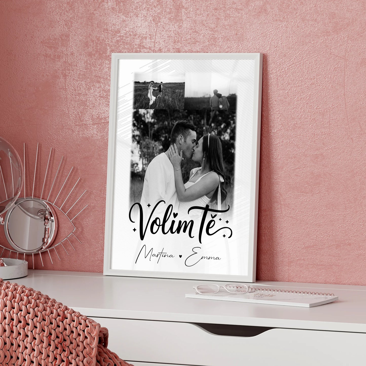 Personalisiertes Liebesposter mit 3 Fotos und Volim te Liebe auf Kroatisch