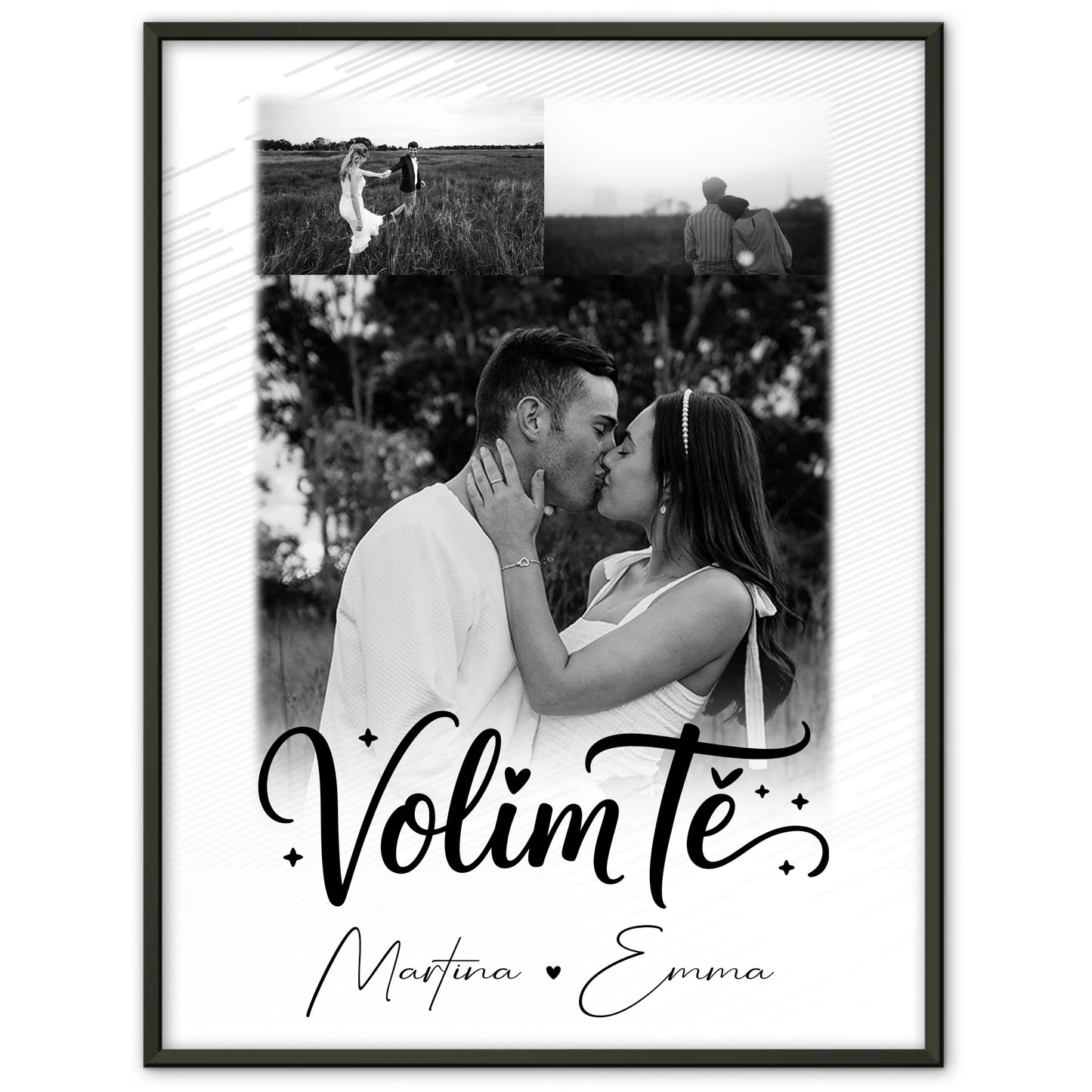 Personalisiertes Liebesposter mit 3 Fotos und Volim te Liebe auf Kroatisch