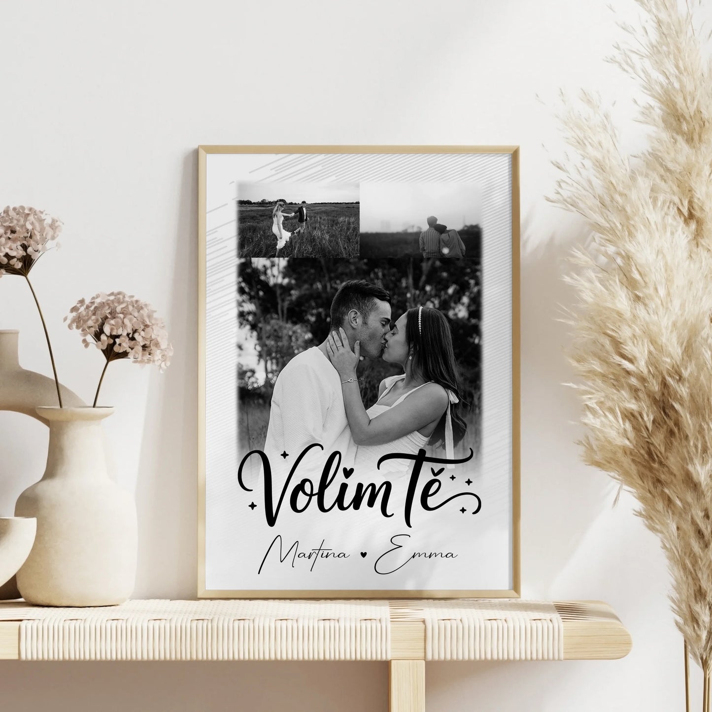 Personalisiertes Liebesposter mit 3 Fotos und Volim te Liebe auf Kroatisch