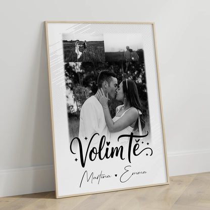 Personalisiertes Liebesposter mit 3 Fotos und Volim te Liebe auf Kroatisch