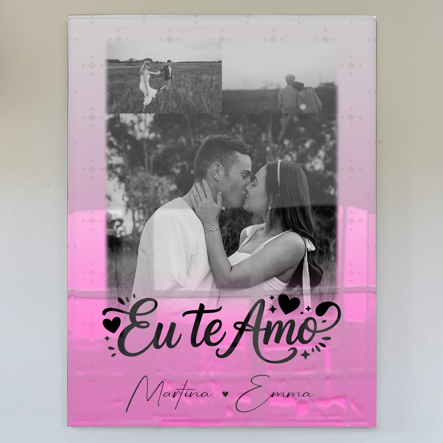 Personalisierte Fotos mit Acrylglas 3 Fotos Eu te amo Liebe auf Portugiesisch