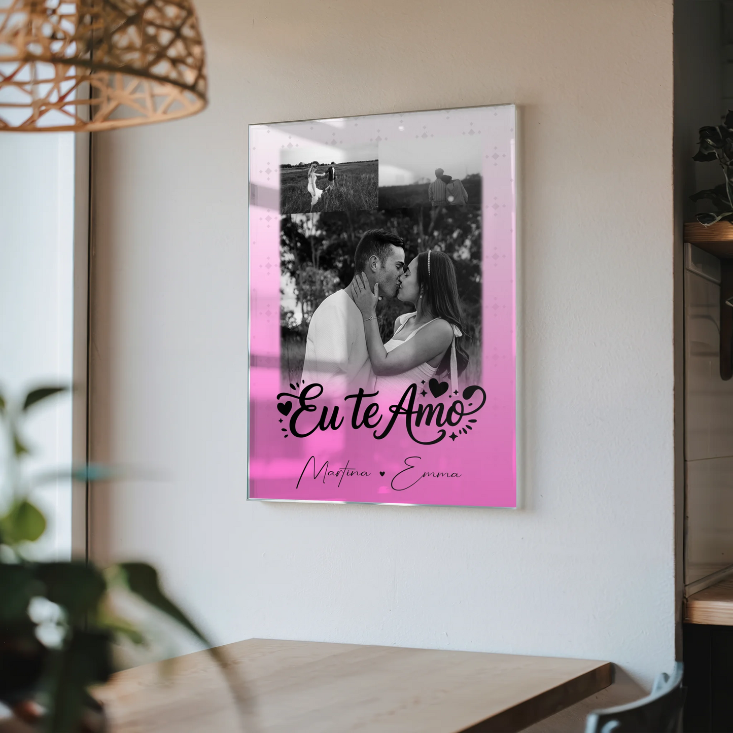 Personalisierte Fotos mit Acrylglas 3 Fotos Eu te amo Liebe auf Portugiesisch