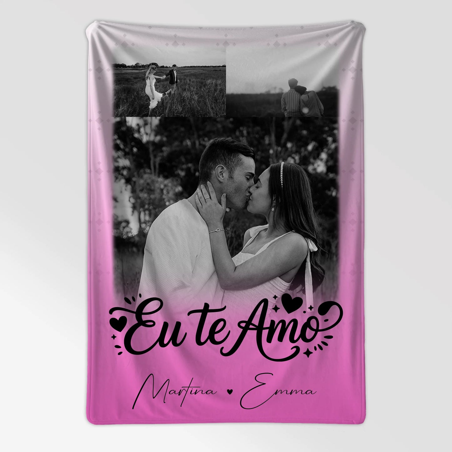 Kuscheldecke Mit Namen 3 Fotos Eu te amo Liebe auf Portugiesisch personalisiertes Geschenk 7