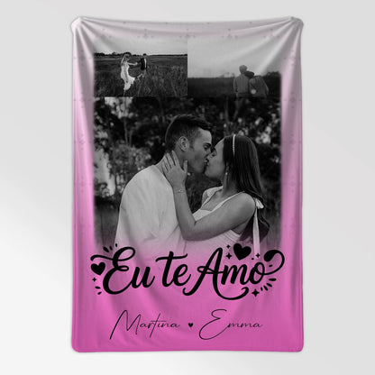 Kuscheldecke Mit Namen 3 Fotos Eu te amo Liebe auf Portugiesisch personalisiertes Geschenk 7
