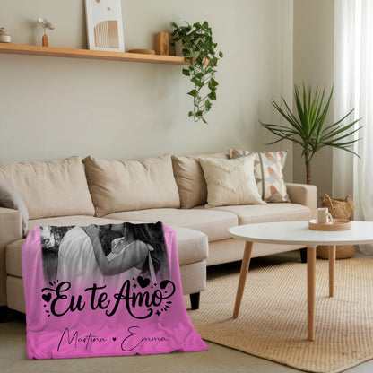 Kuscheldecke Mit Namen 3 Fotos Eu te amo Liebe auf Portugiesisch personalisiertes Geschenk 4