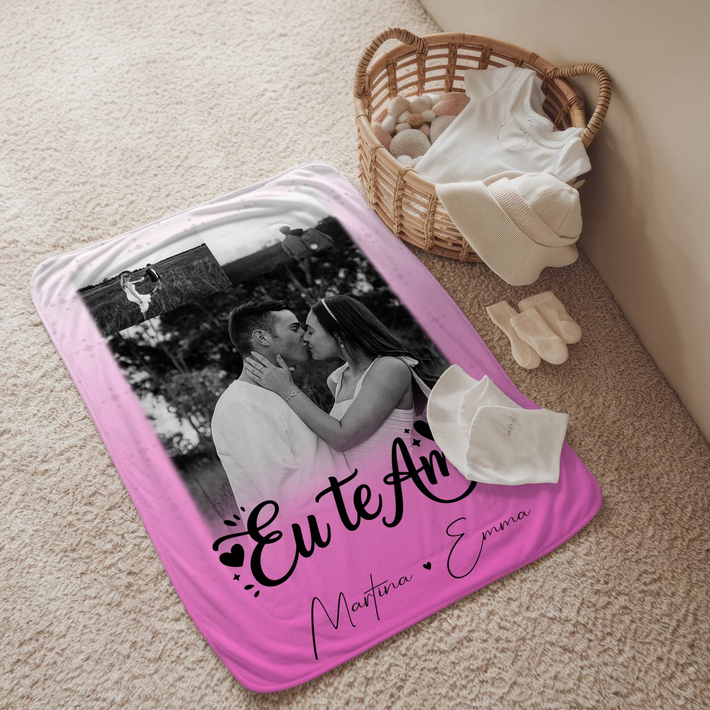 Kuscheldecke Mit Namen 3 Fotos Eu te amo Liebe auf Portugiesisch personalisiertes Geschenk 2