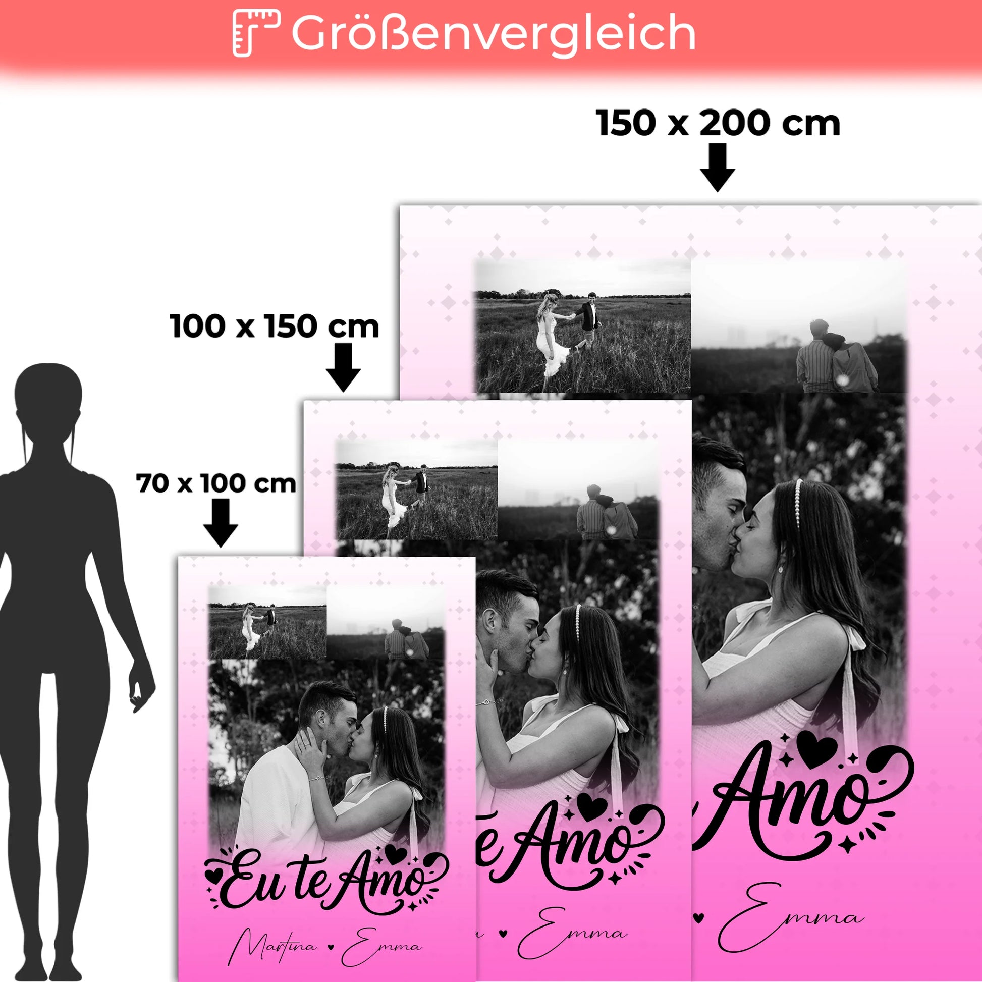 Kuscheldecke Mit Namen 3 Fotos Eu te amo Liebe auf Portugiesisch personalisiertes Geschenk 5