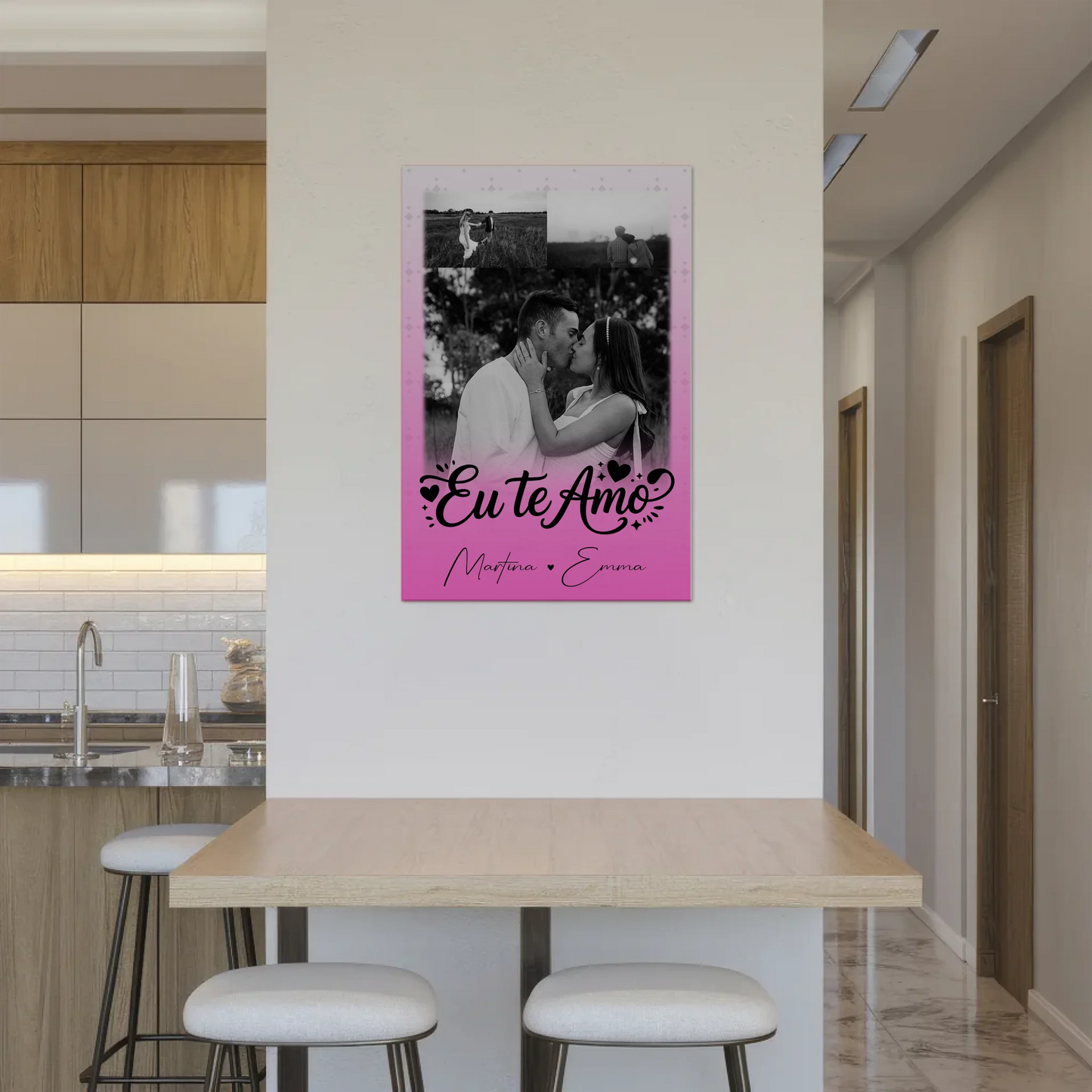 Personalisiertes Fotoboard Magnet Poster mit 3 Fotos Eu te amo Liebe auf Portugiesisch 2