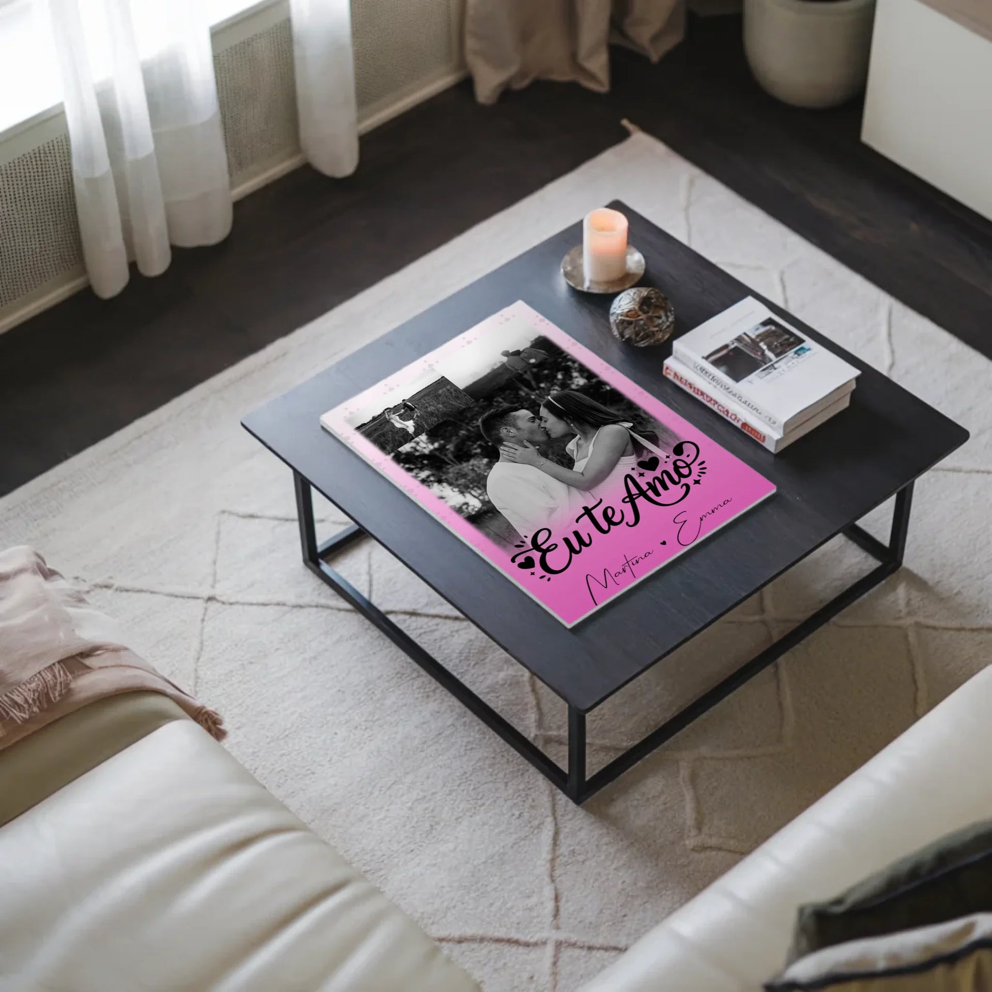 Personalisiertes Fotoboard Magnet Poster mit 3 Fotos Eu te amo Liebe auf Portugiesisch 3