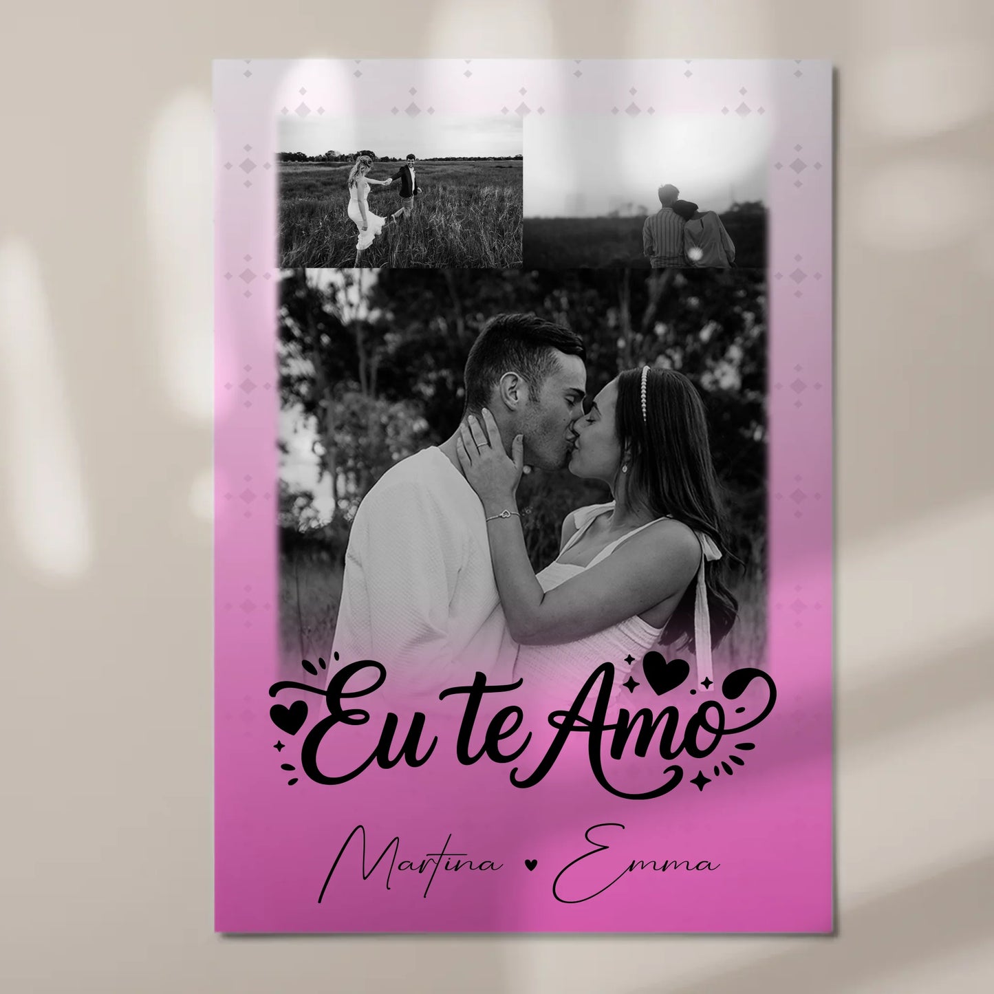 Personalisiertes Fotoboard Magnet Poster mit 3 Fotos Eu te amo Liebe auf Portugiesisch 7